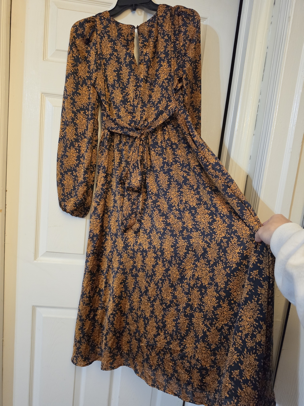 Graceful Impression Black and Orange Floral Print Midi Dress - Picture 9 of 11